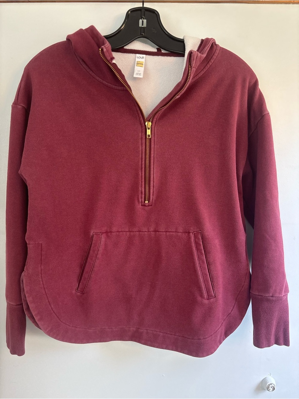 Lole Half-Zip Hoodie in Burgundy with Gold Zipper